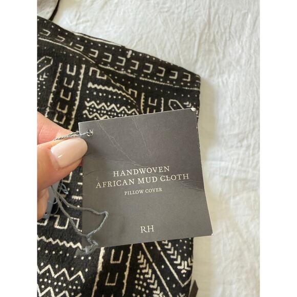 Restoration Hardware | 2 Shams | Washed Black Tan Linen African Mud Cloth 21x21” - Picture 8 of 10